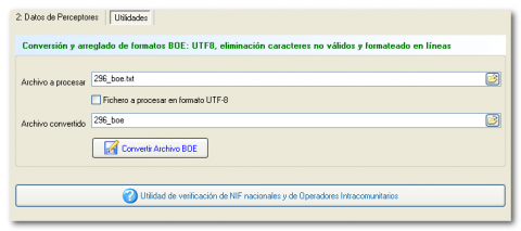 esta opción puede convertir ficheros BOE generados en UTF-8 en formato aceptado por la Agencia Tributaria.