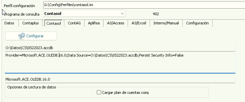 Configuración de acceso a base de datos de Contasol