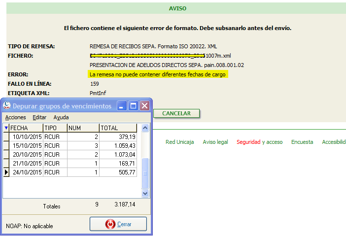 Unicaja soporte norma 19 con varios vencimientos