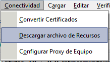 Menu para convertir certificado y descargar archivo de recursos