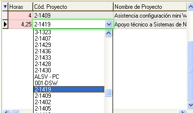 Seleccionar proyecto para imputación de horas