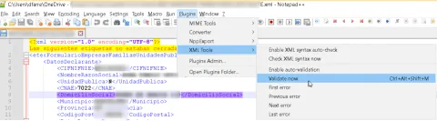 Validar archivo xml contra xsd en Notepad++