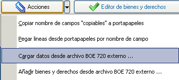 Opciones de importación de archivos BOE del modelo 720