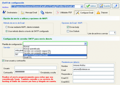 Configurar servidor smtp de correo electrónico