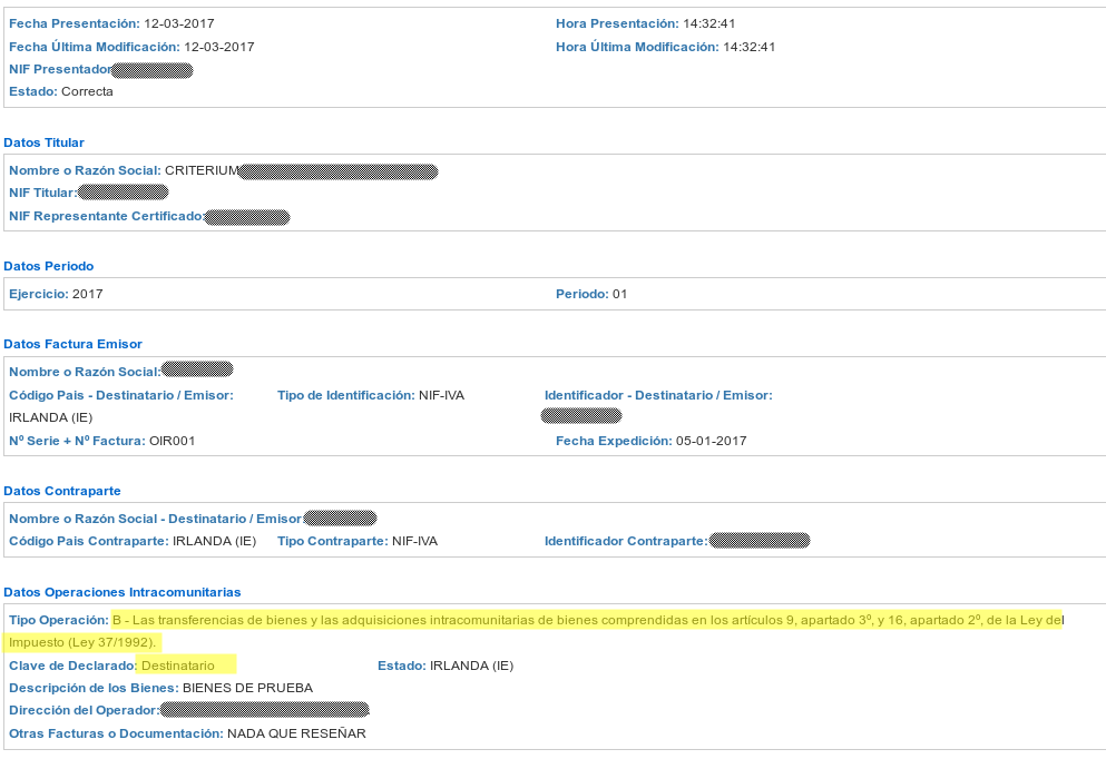 Operación intracomunitaria como destinatario en SII