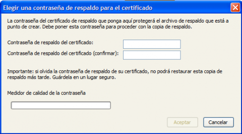 Contraseña al exportar certificado en Firefox