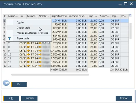Informe de SAP Business One, copiar facturas a portapapeles